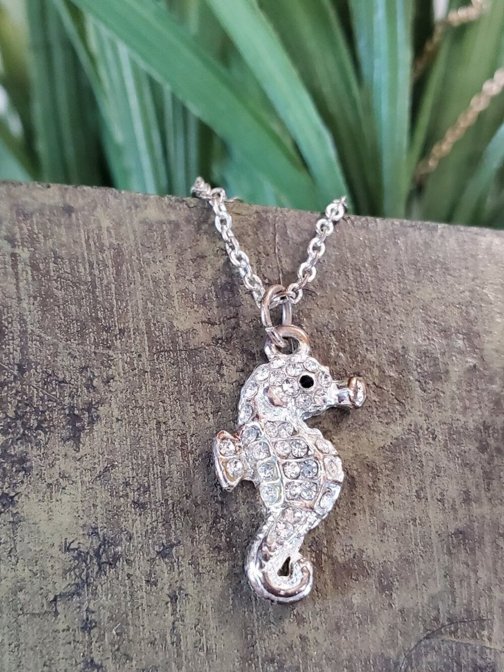 Silvertone Clear Crystals Seahorse Pendant Necklace